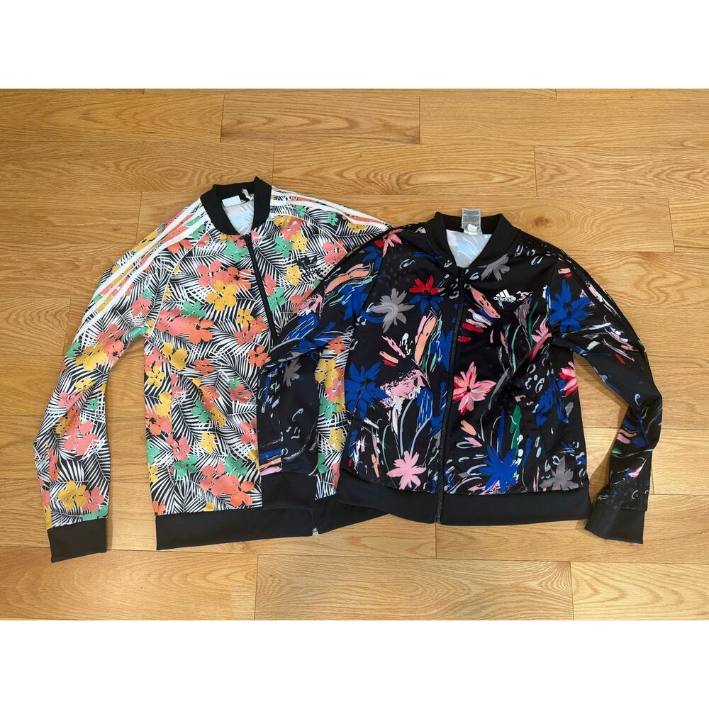 Set of 2 Girl's Adidas Track Jackets Full Zip Abstract Designs Size 14/16 Youth